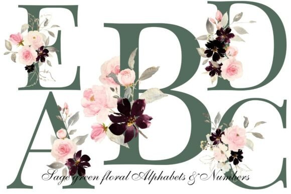 Download Sage Green Floral Alphabet &amp; Number PNG - Flora Collection