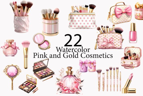 Download Pink and Gold Cosmetics Clip Art - Cosmetics Collection