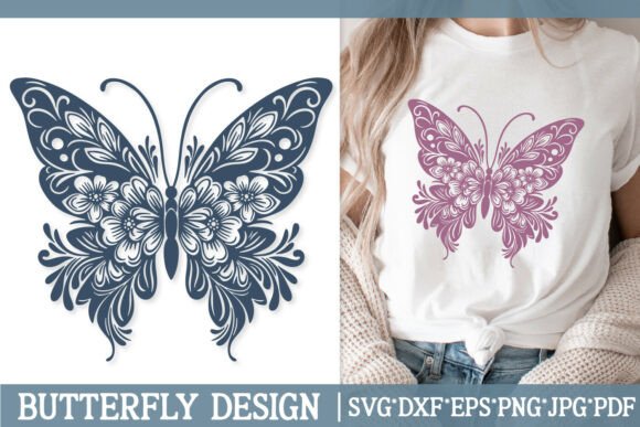 Download Damask Floral Butterfly SVG Ornate Lace - Flora Collection