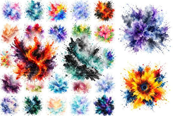 Download 100 Colorful Watercolor Splash Clipart - Premium Bundle